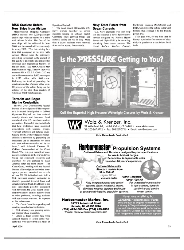 Maritime Reporter Magazine, page 23,  Apr 2004