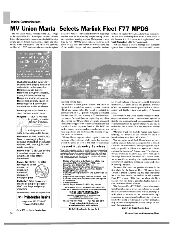 Maritime Reporter Magazine, page 28,  Oct 2004