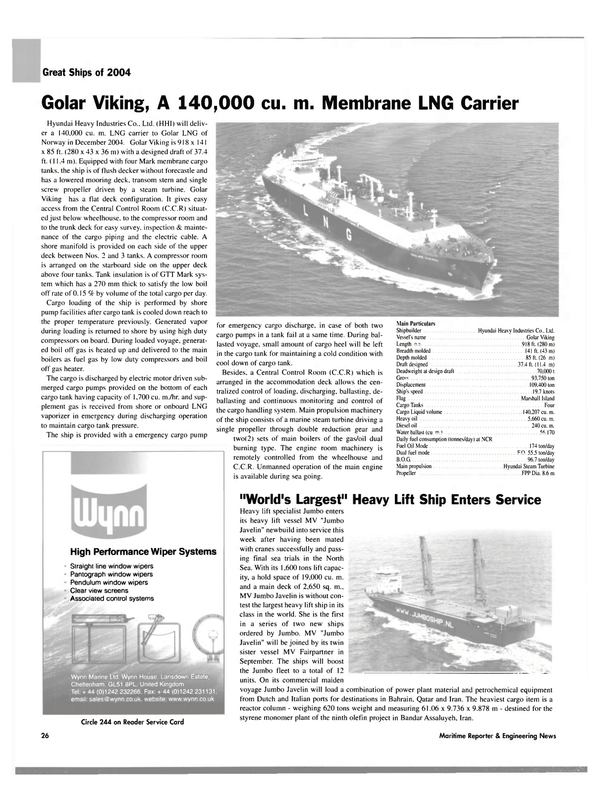 Maritime Reporter Magazine, page 26,  Dec 2004