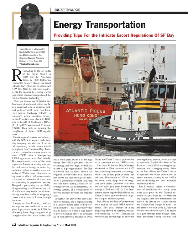 Maritime Reporter Magazine, page 12,  May 2013