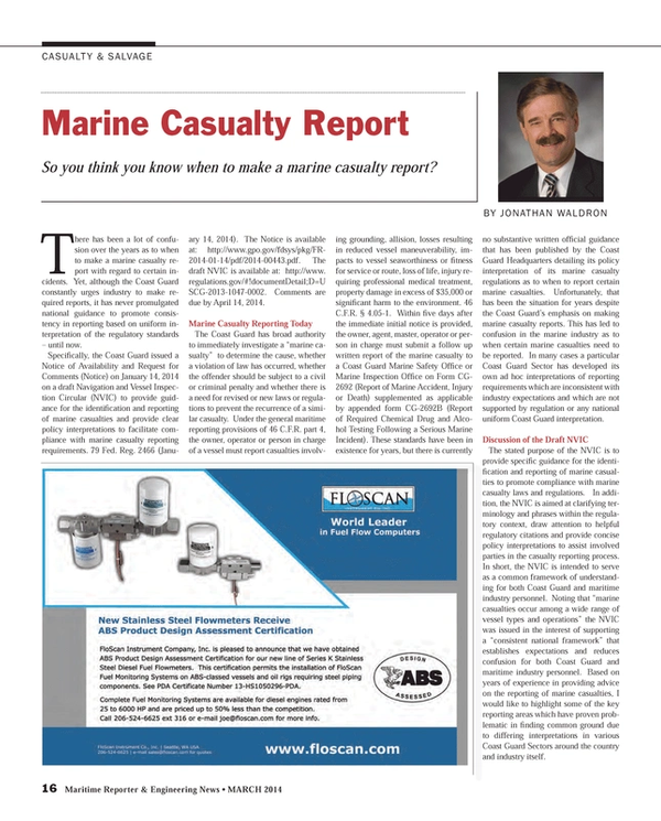 Maritime Reporter Magazine, page 16,  Mar 2014