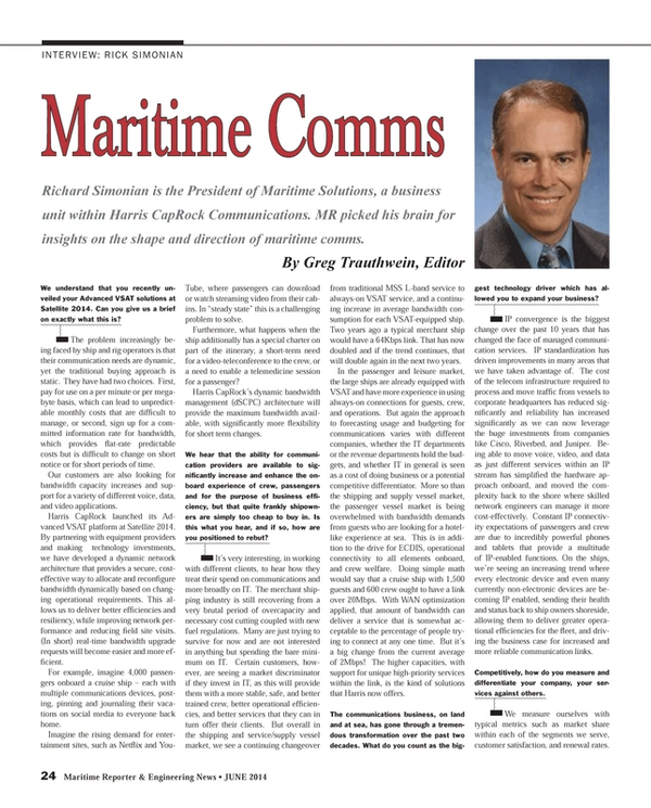 Maritime Reporter Magazine, page 24,  Jun 2014