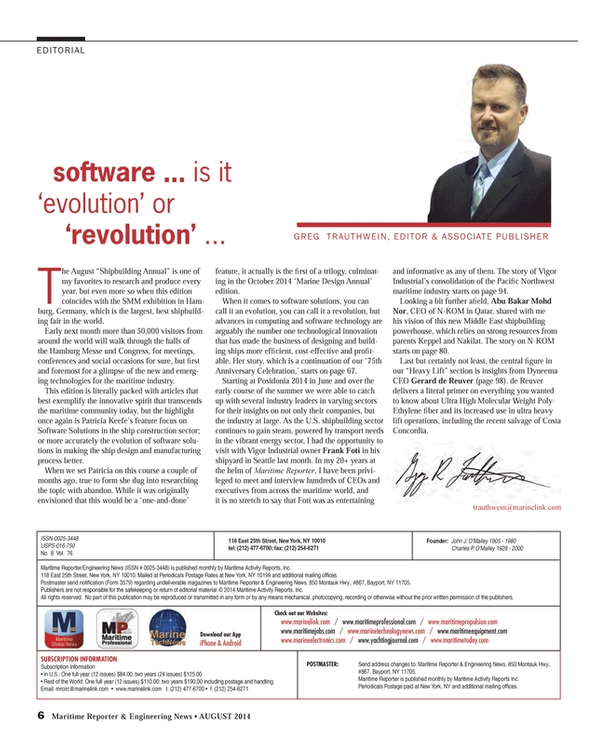 Maritime Reporter Magazine, page 6,  Aug 2014