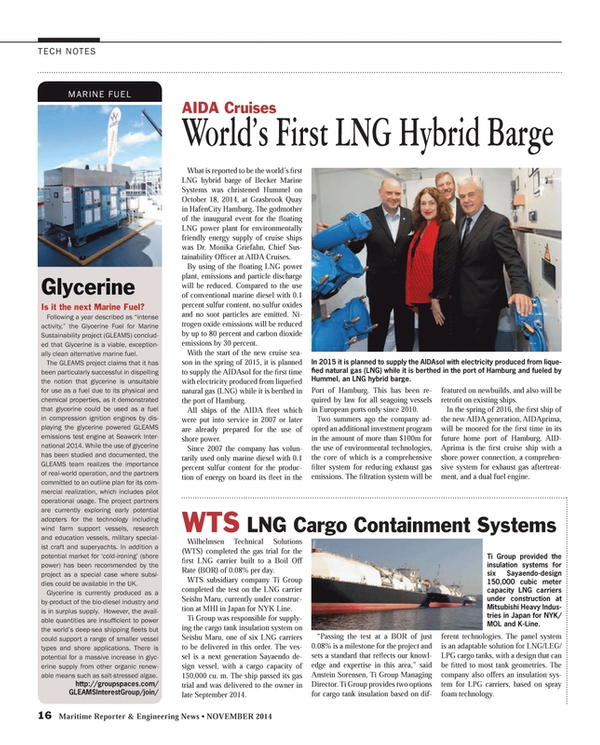 Maritime Reporter Magazine, page 16,  Nov 2014