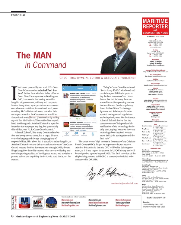 Maritime Reporter Magazine, page 6,  Mar 2015