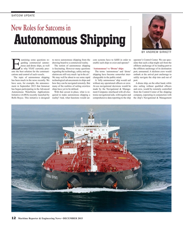 Maritime Reporter Magazine, page 12,  Dec 2015