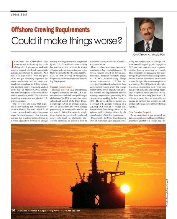 Maritime Reporter Magazine, page 16,  Nov 2016