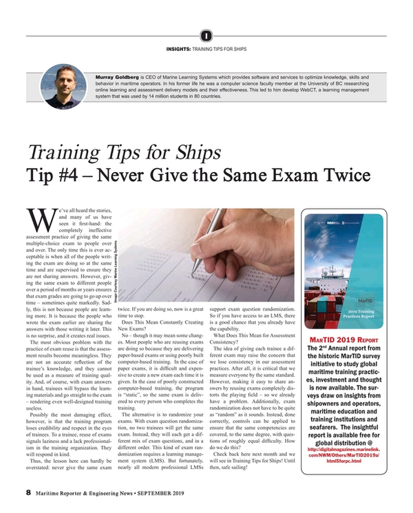 Maritime Reporter Magazine, page 8,  Sep 2019
