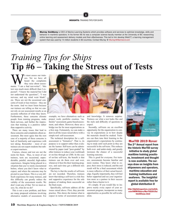 Maritime Reporter Magazine, page 10,  Nov 2019