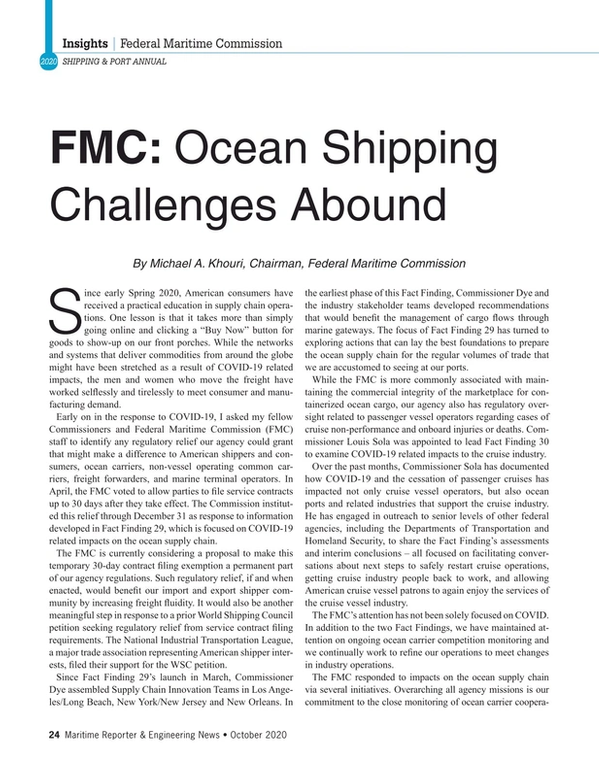 Maritime Reporter Magazine, page 24,  Oct 2020