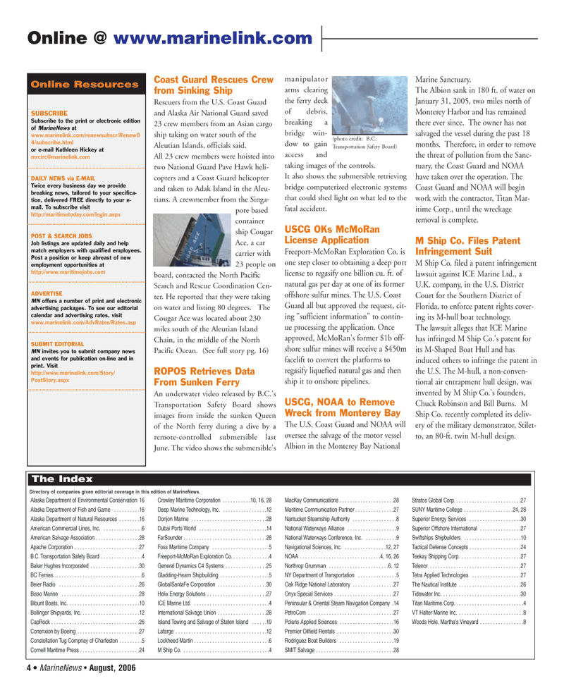 Marine News Magazine, page 4,  Aug 2006