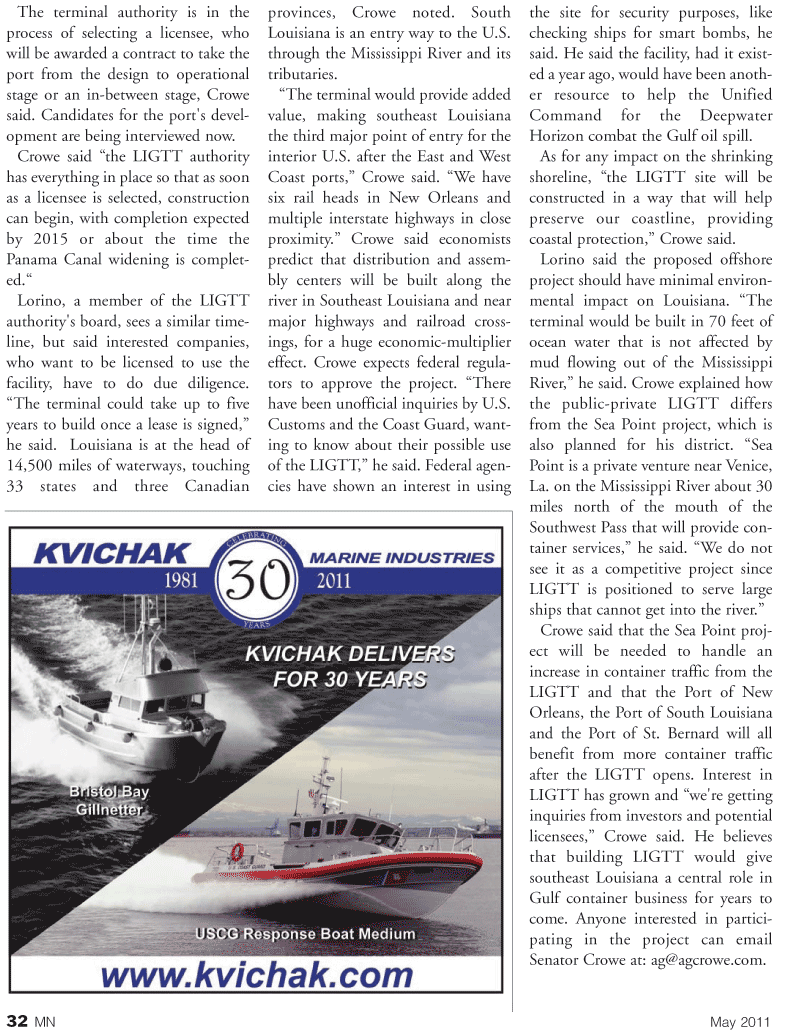 Marine News Magazine, page 32,  May 2011