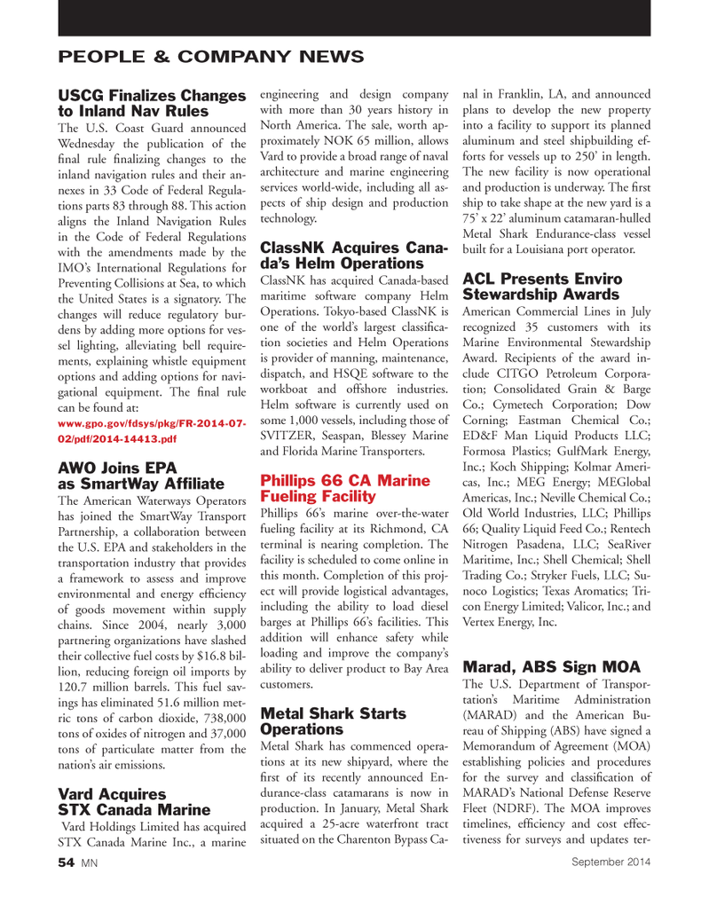 Marine News Magazine, page 54,  Sep 2014