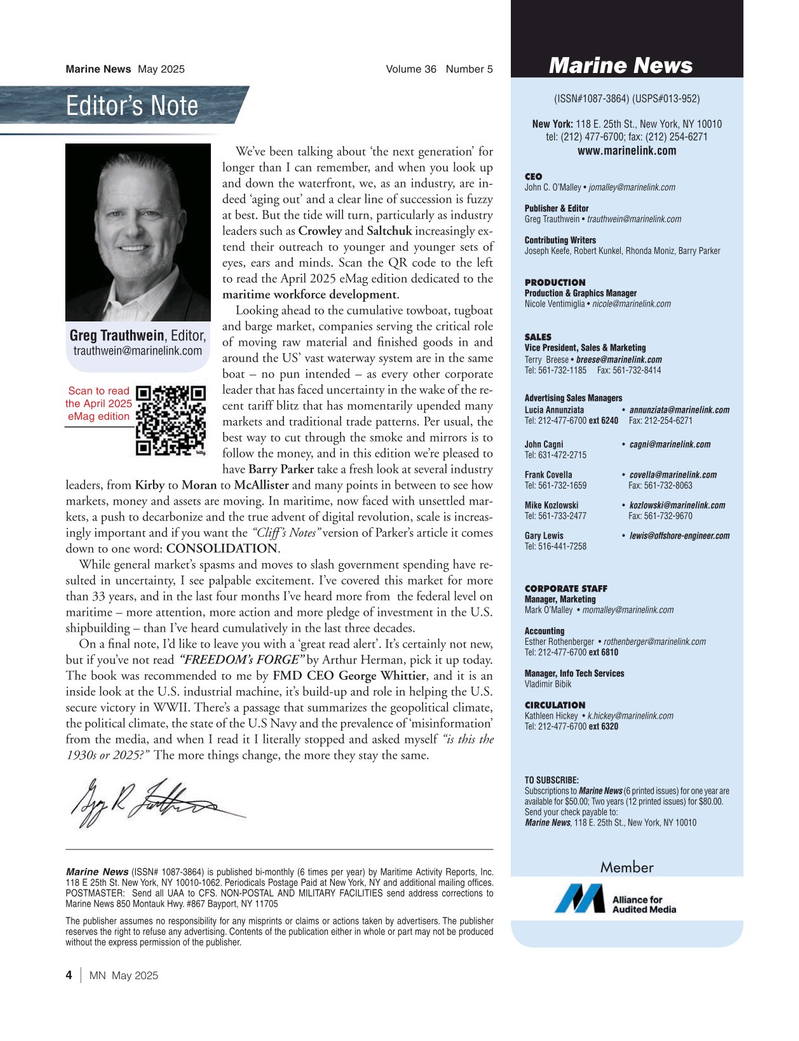 Marine News Magazine, page 4,  May 2025