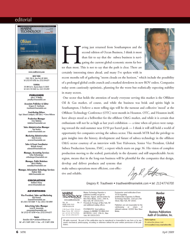 Marine Technology Magazine, page 6,  Apr 2005