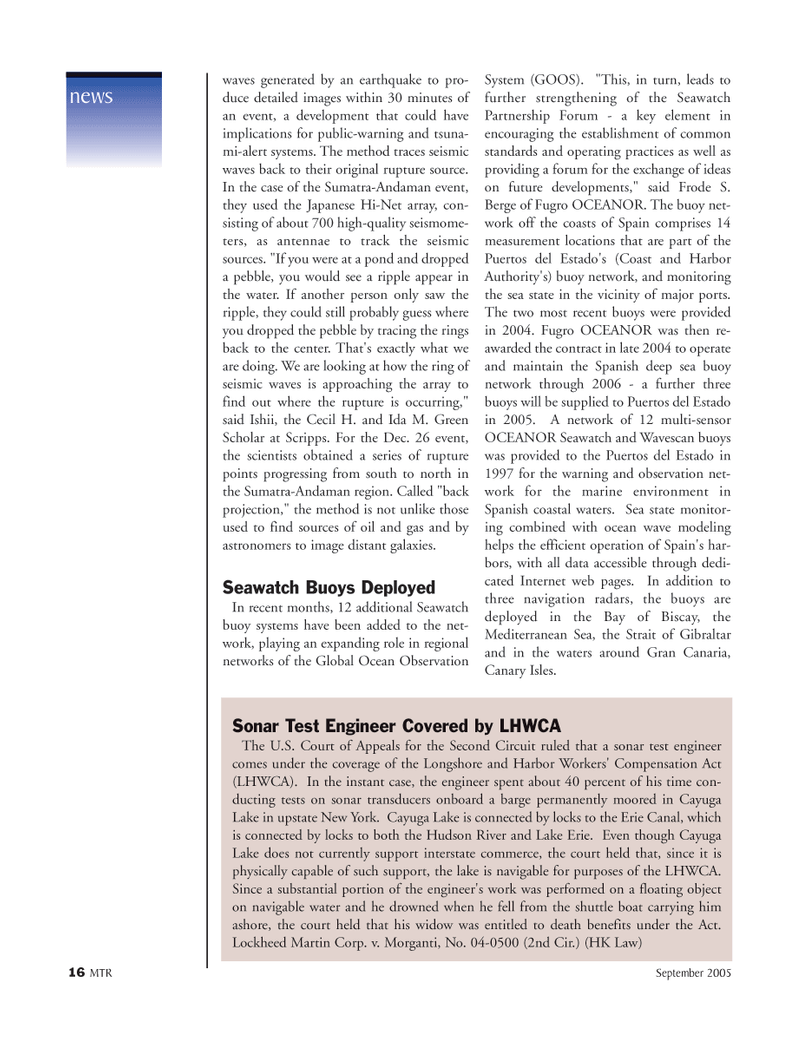 Marine Technology Magazine, page 16,  Sep 2005