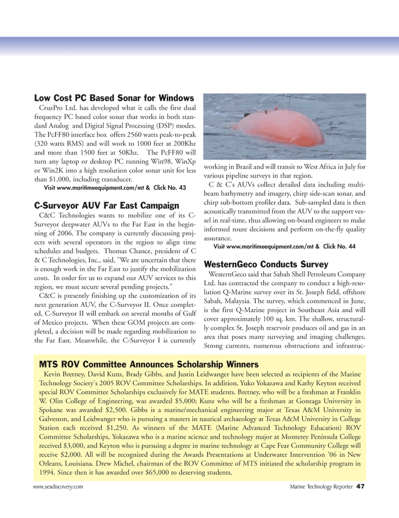 Marine Technology Magazine, page 47,  Sep 2005