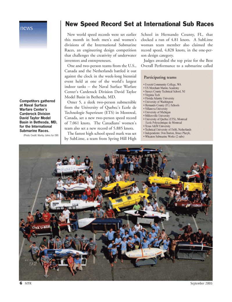 Marine Technology Magazine, page 6,  Sep 2005