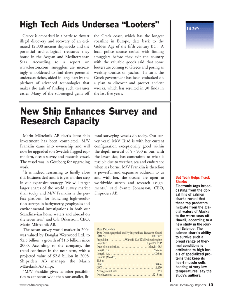 Marine Technology Magazine, page 13,  Nov 2005