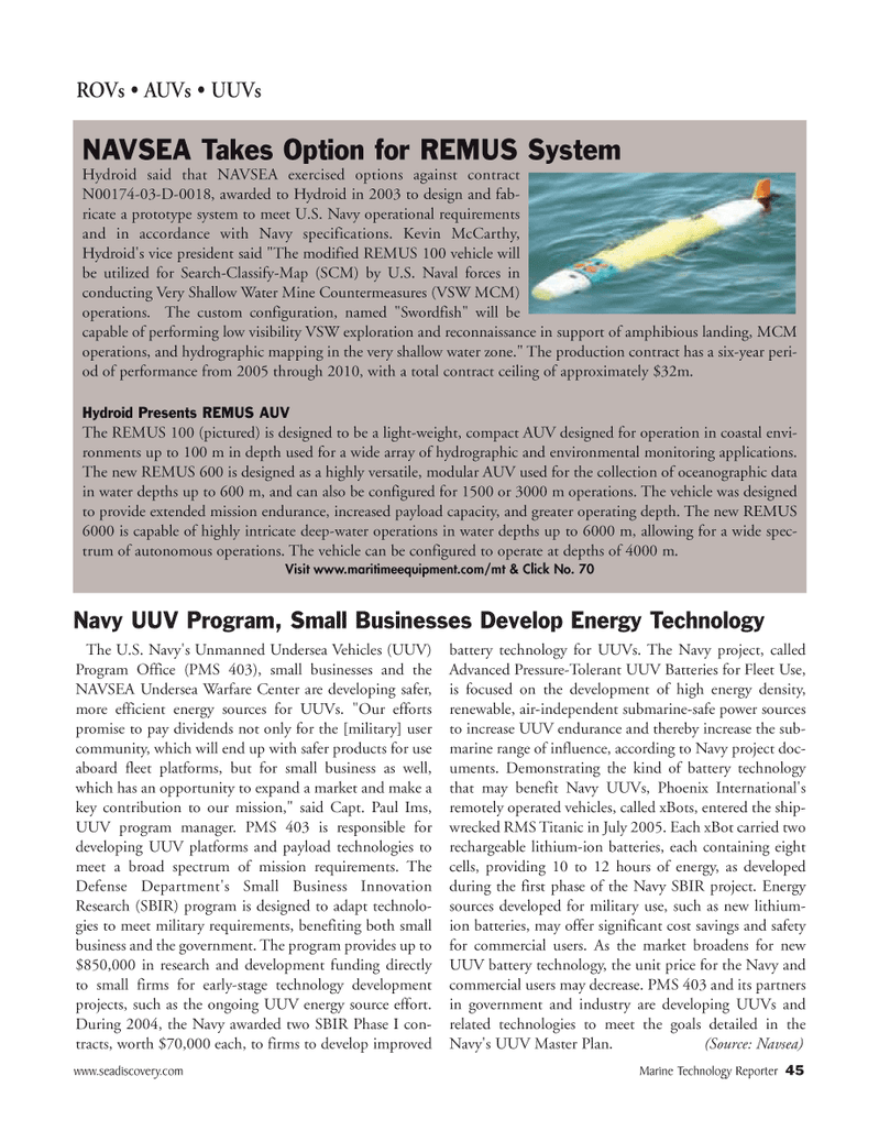 Marine Technology Magazine, page 43,  Mar 2006