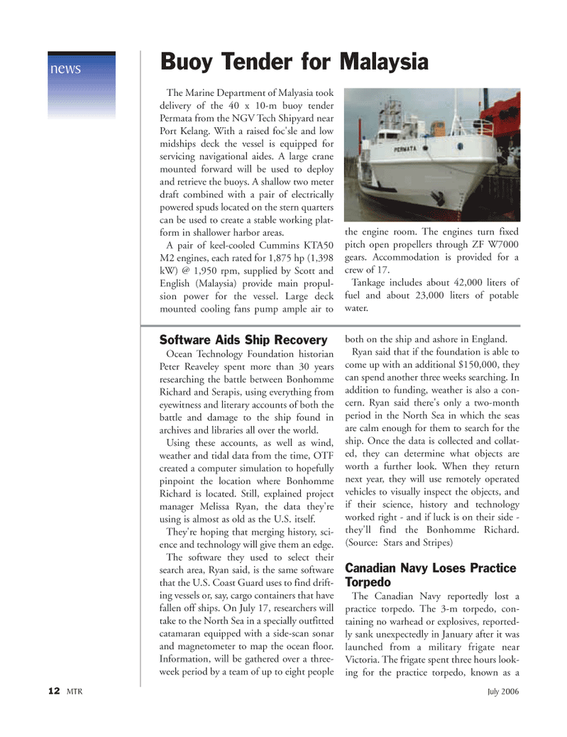 Marine Technology Magazine, page 12,  Jul 2006