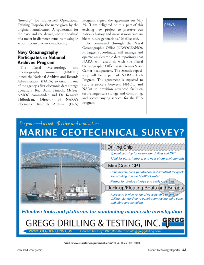 Marine Technology Magazine, page 13,  Jul 2006