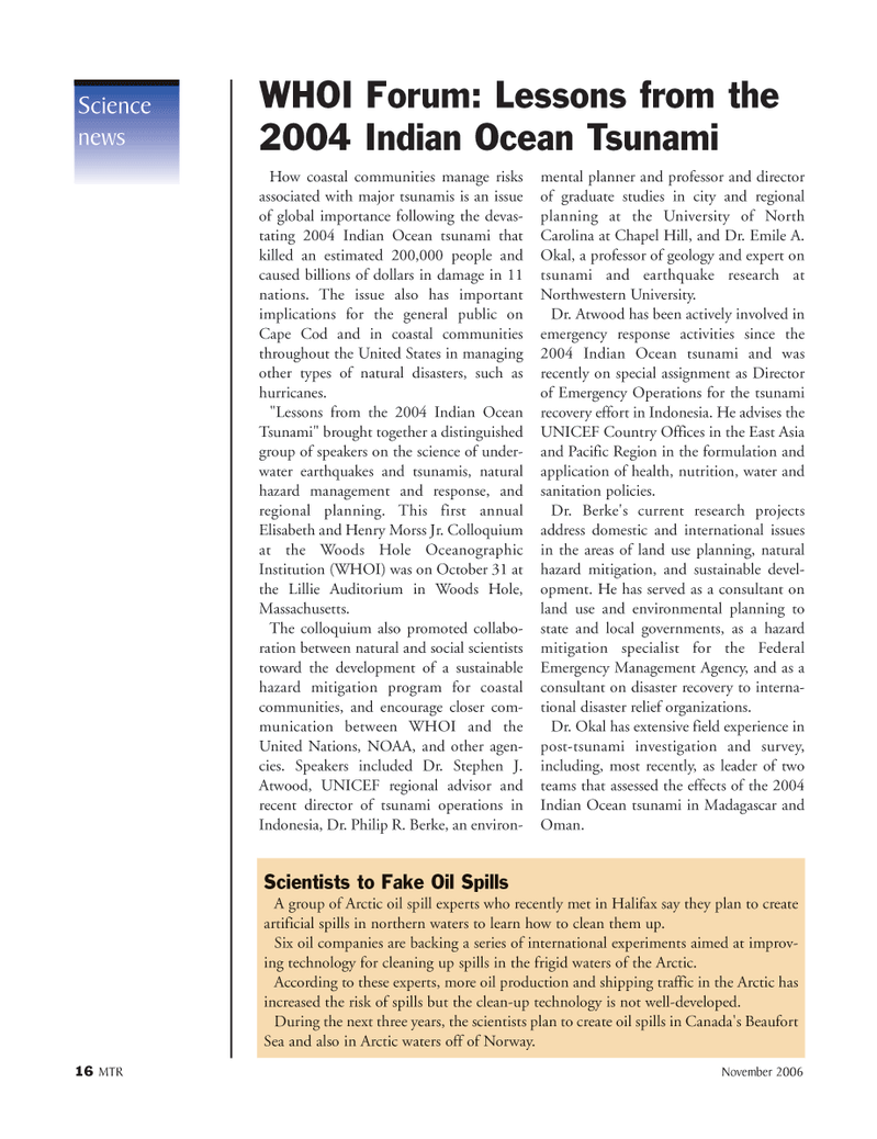 Marine Technology Magazine, page 16,  Nov 2006