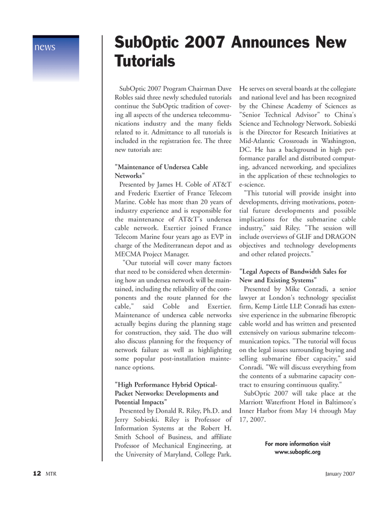 Marine Technology Magazine, page 12,  Jan 2007