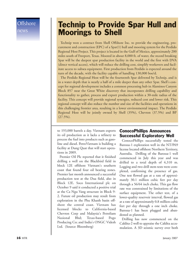 Marine Technology Magazine, page 16,  Jan 2007