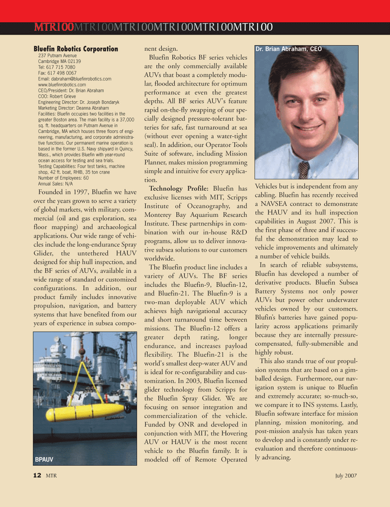 Marine Technology Magazine, page 12,  Jul 2007