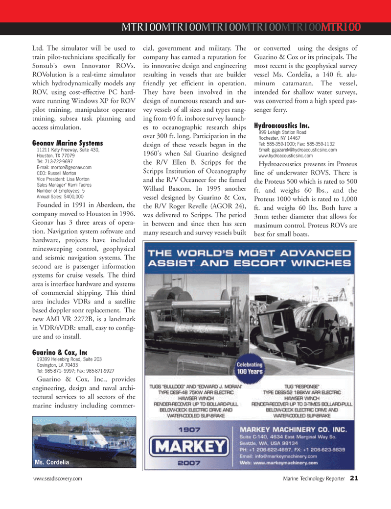 Marine Technology Magazine, page 21,  Jul 2007
