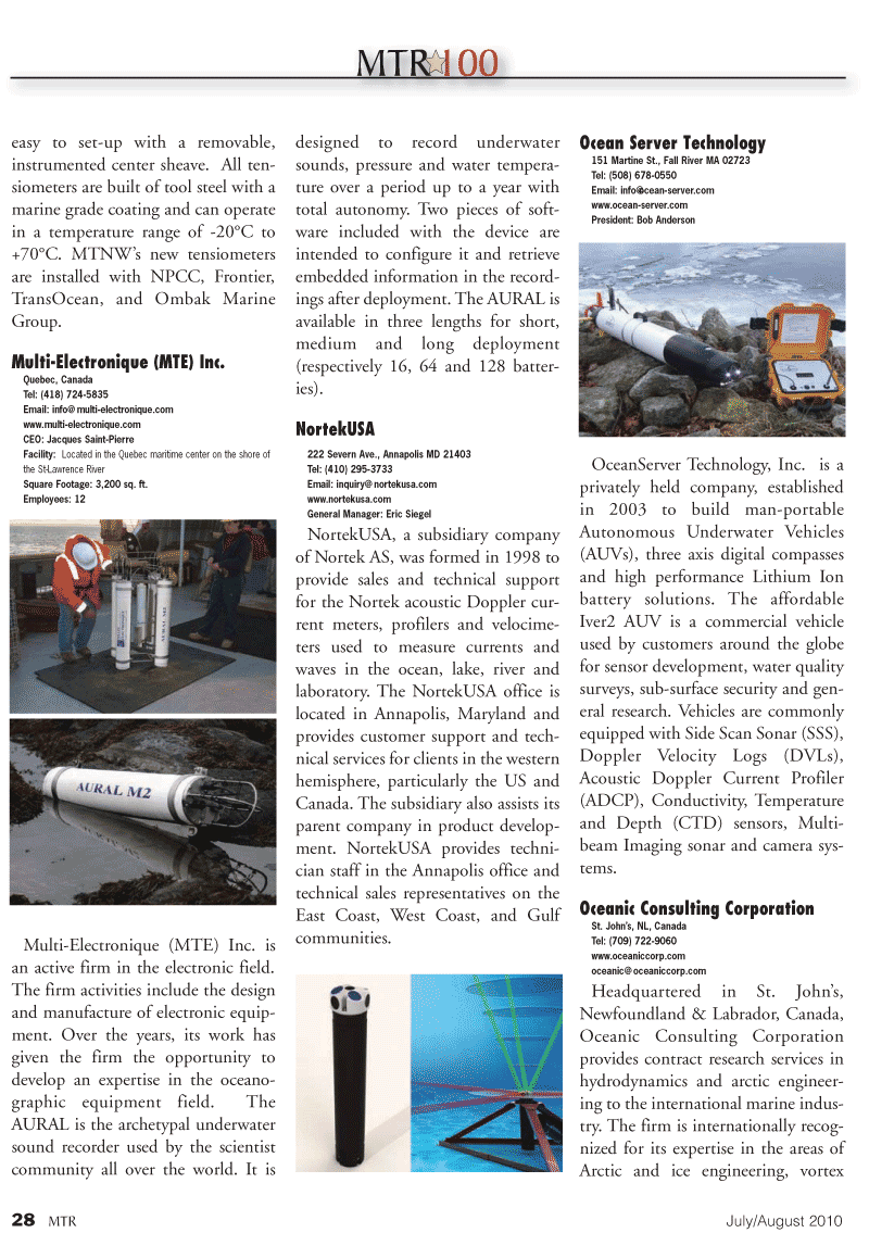 Marine Technology Magazine, page 28,  Jul 2010
