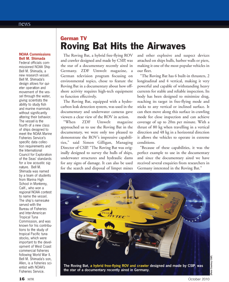 Marine Technology Magazine, page 16,  Oct 2010