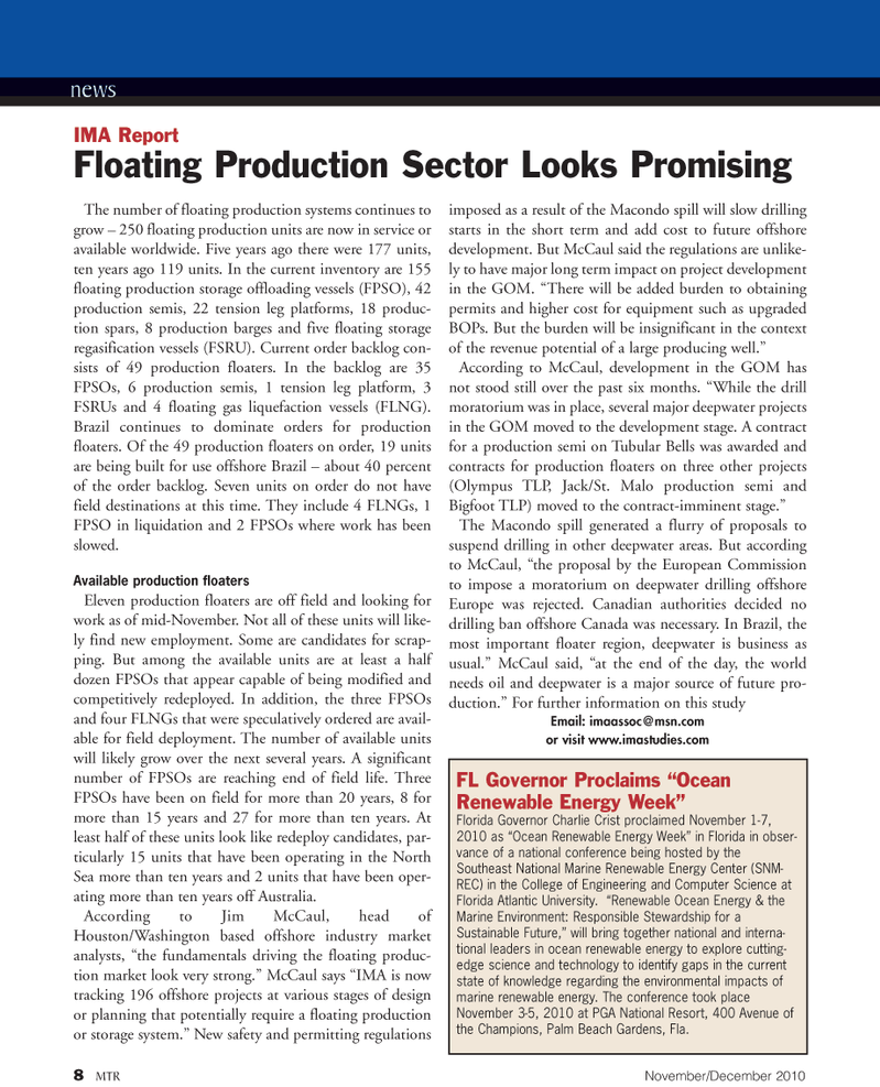 Marine Technology Magazine, page 8,  Nov 2010