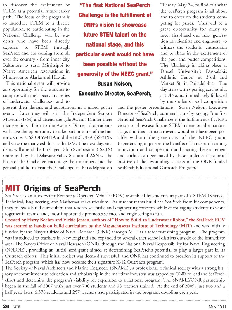 Marine Technology Magazine, page 26,  May 2011