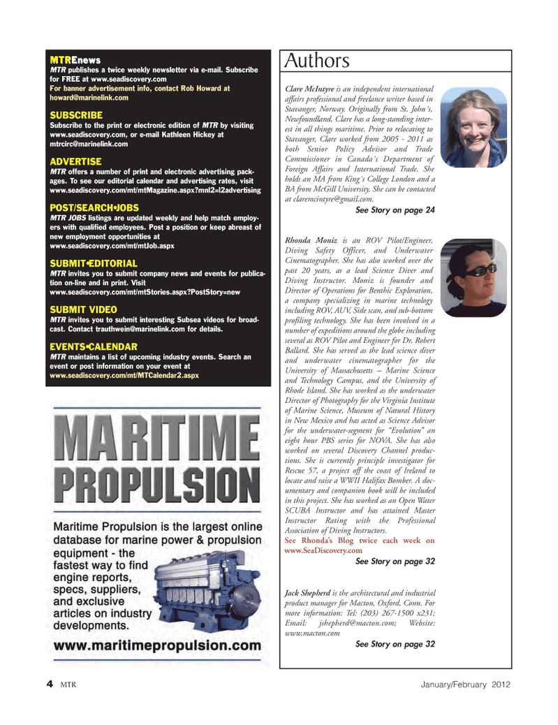 Marine Technology Magazine, page 4,  Jan 2012