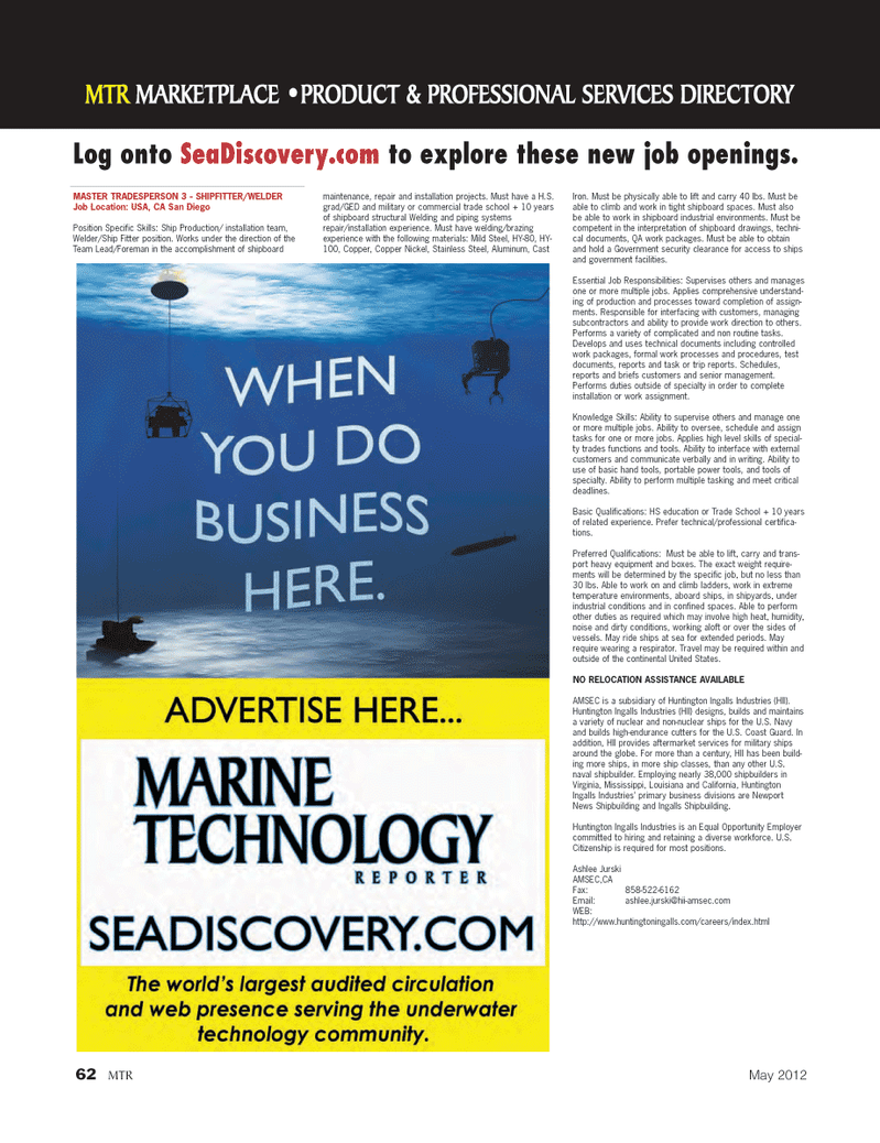 Marine Technology Magazine, page 62,  May 2012
