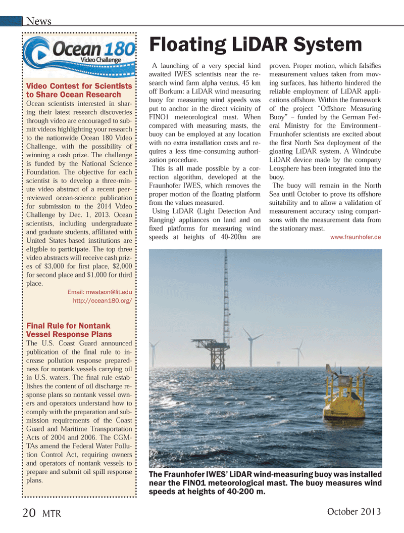 Marine Technology Magazine, page 20,  Oct 2013