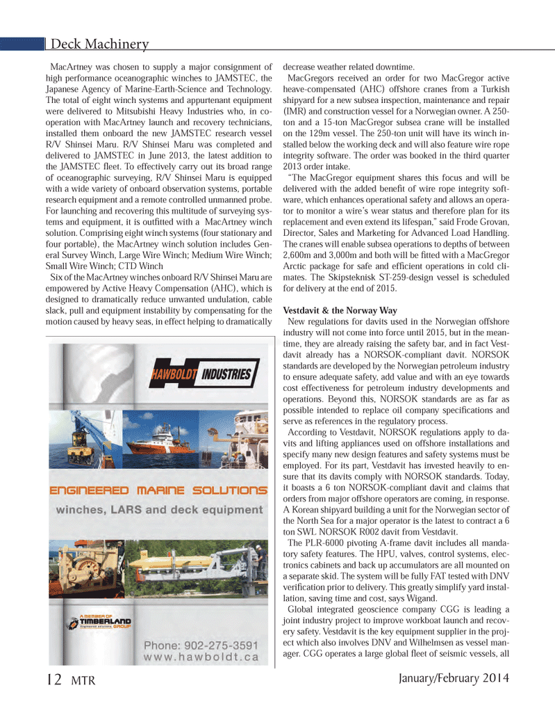 Marine Technology Magazine, page 12,  Jan 2014
