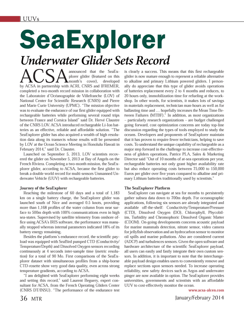 Marine Technology Magazine, page 36,  Jan 2014