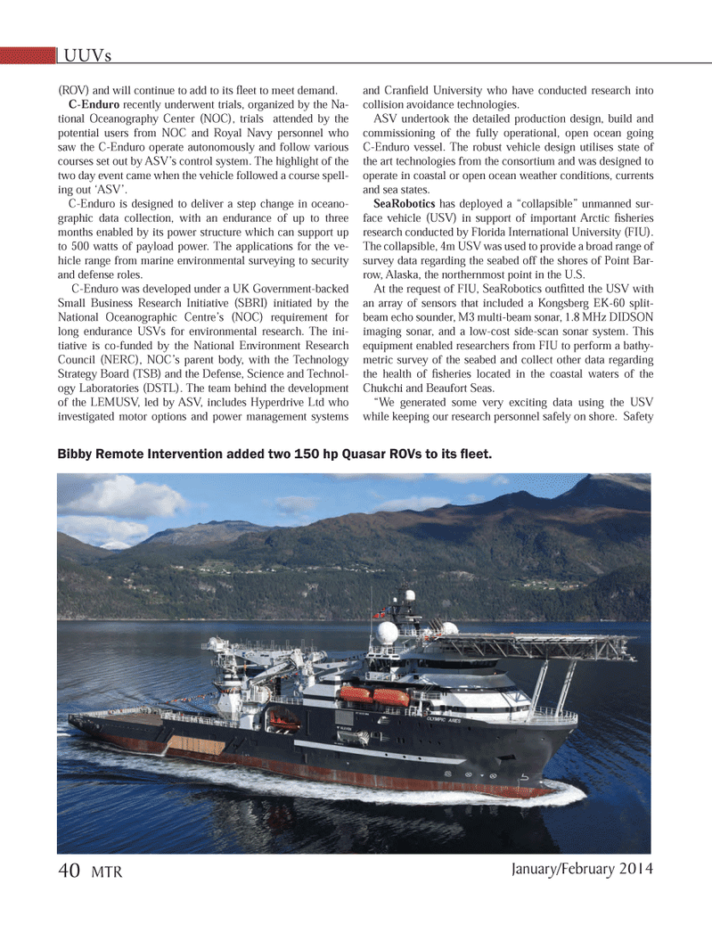 Marine Technology Magazine, page 40,  Jan 2014