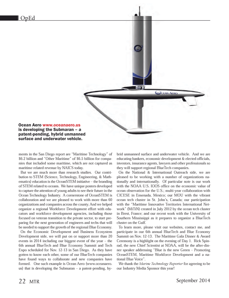 Marine Technology Magazine, page 22,  Sep 2014