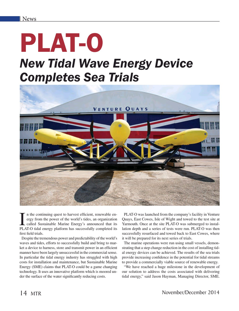 Marine Technology Magazine, page 14,  Nov 2014