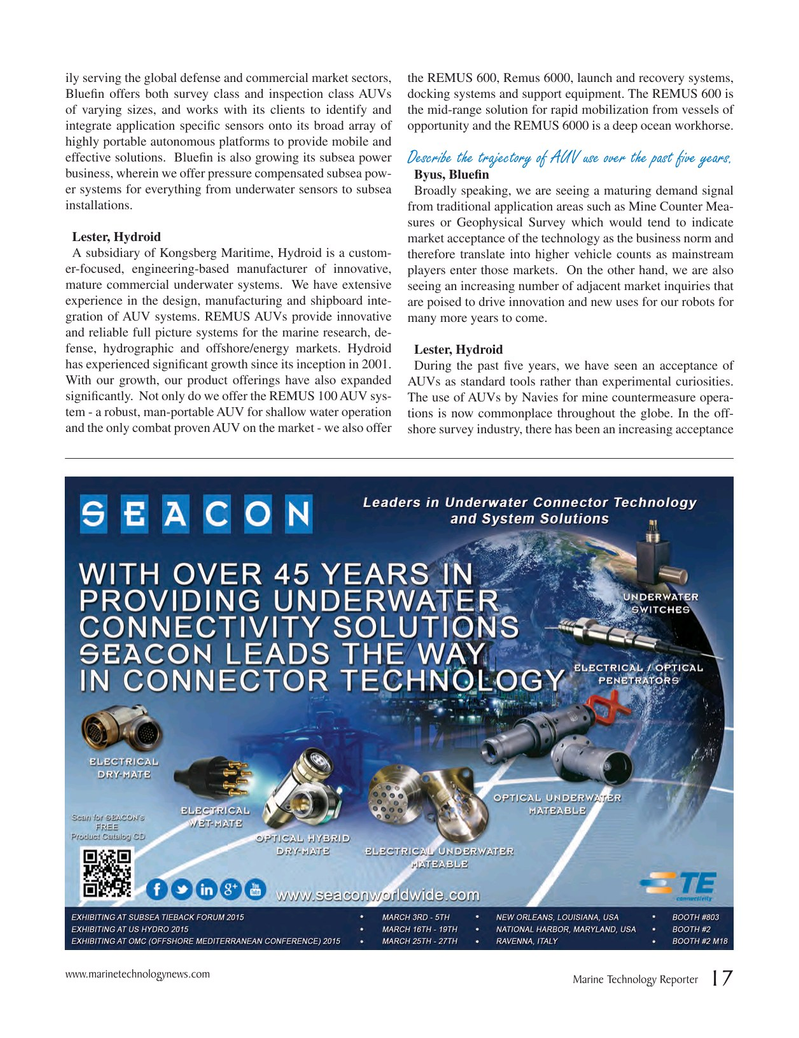 Marine Technology Magazine, page 17,  Jan 2015