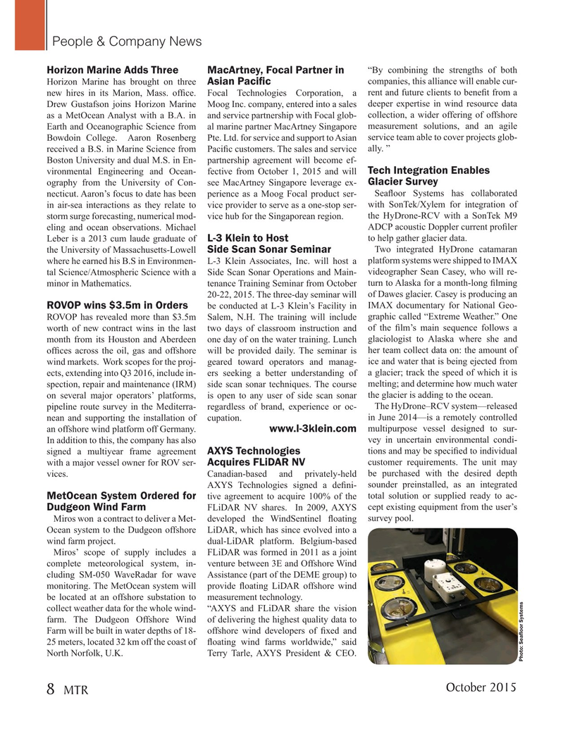 Marine Technology Magazine, page 8,  Oct 2015