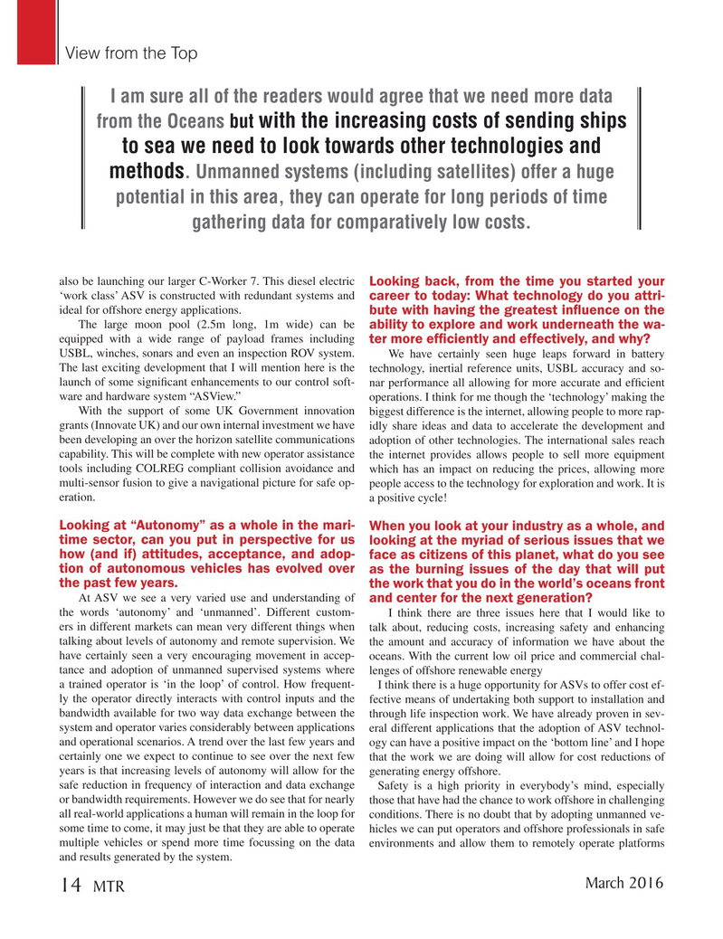 Marine Technology Magazine, page 14,  Mar 2016