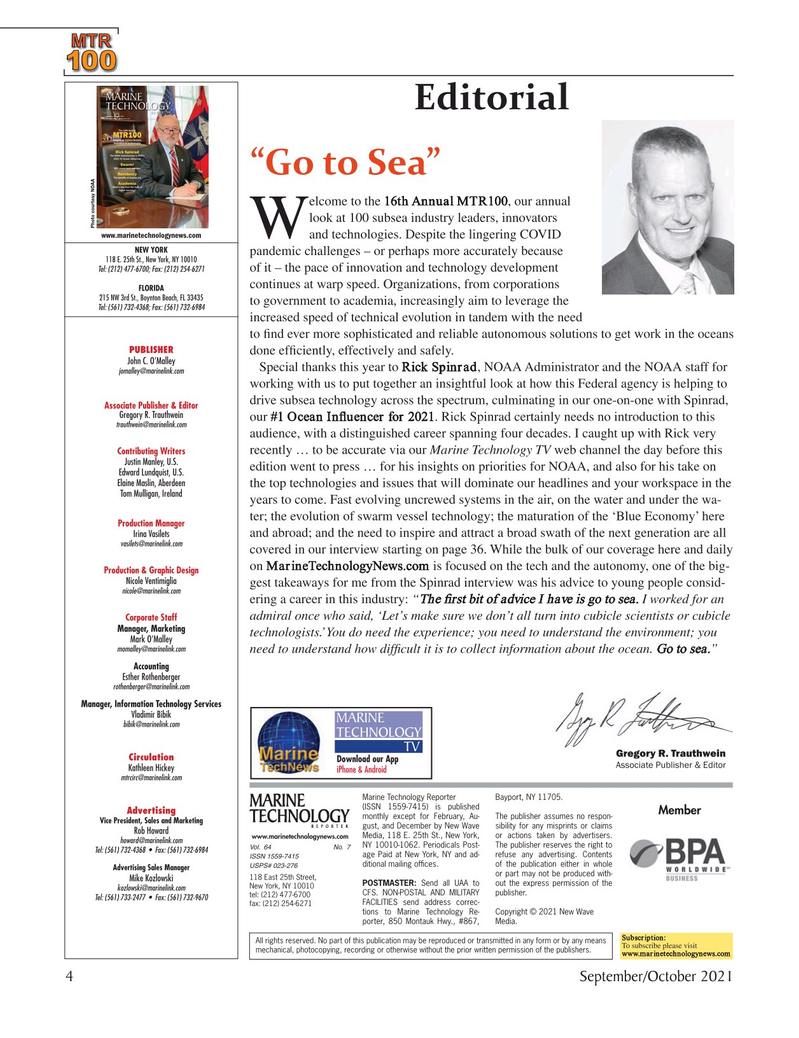 Marine Technology Magazine, page 4,  Sep 2021