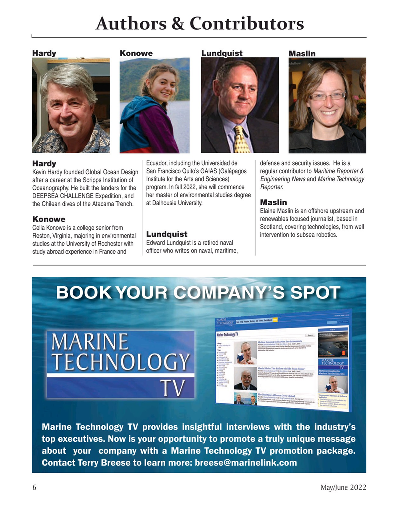 Marine Technology Magazine, page 6,  May 2022