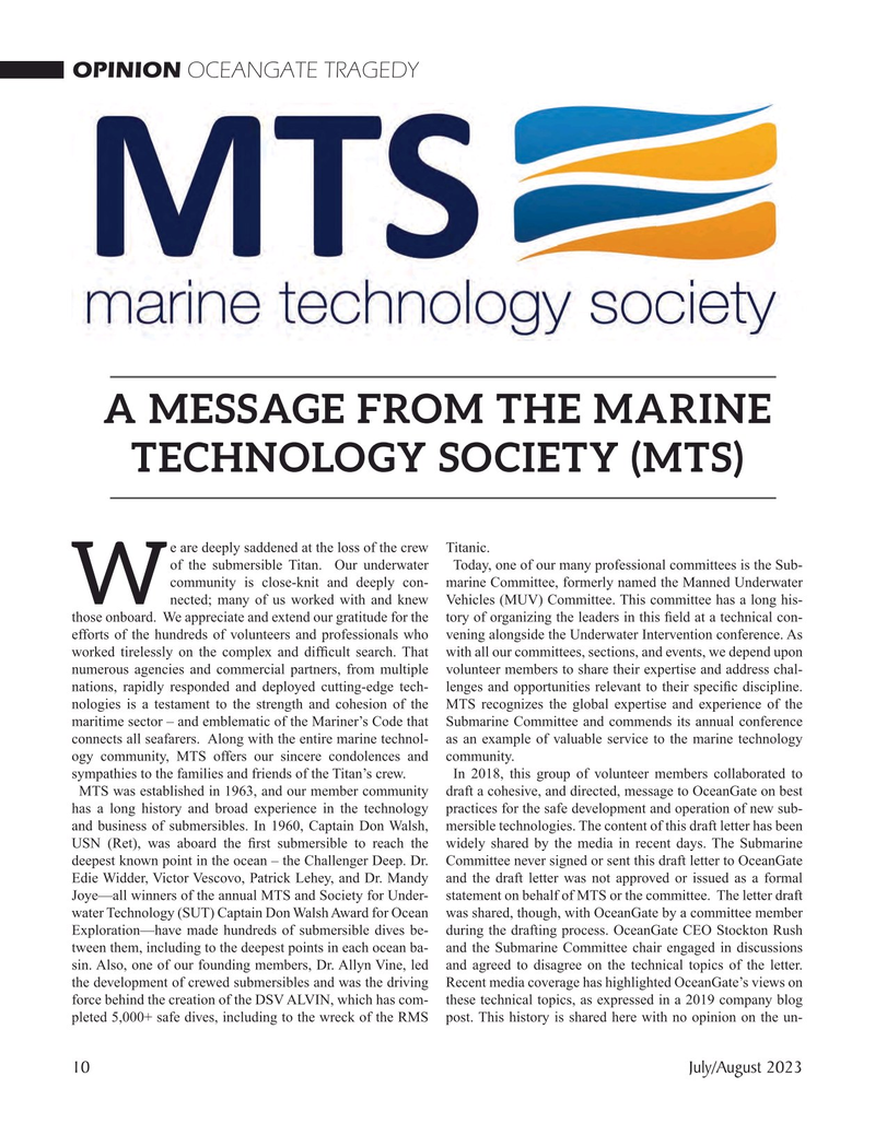 Marine Technology Magazine, page 10,  Jul 2023