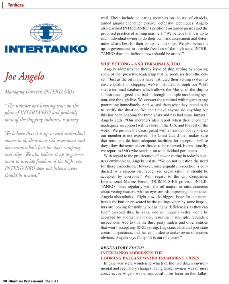 Maritime Logistics Professional Magazine, page 28,  Q2 2011
